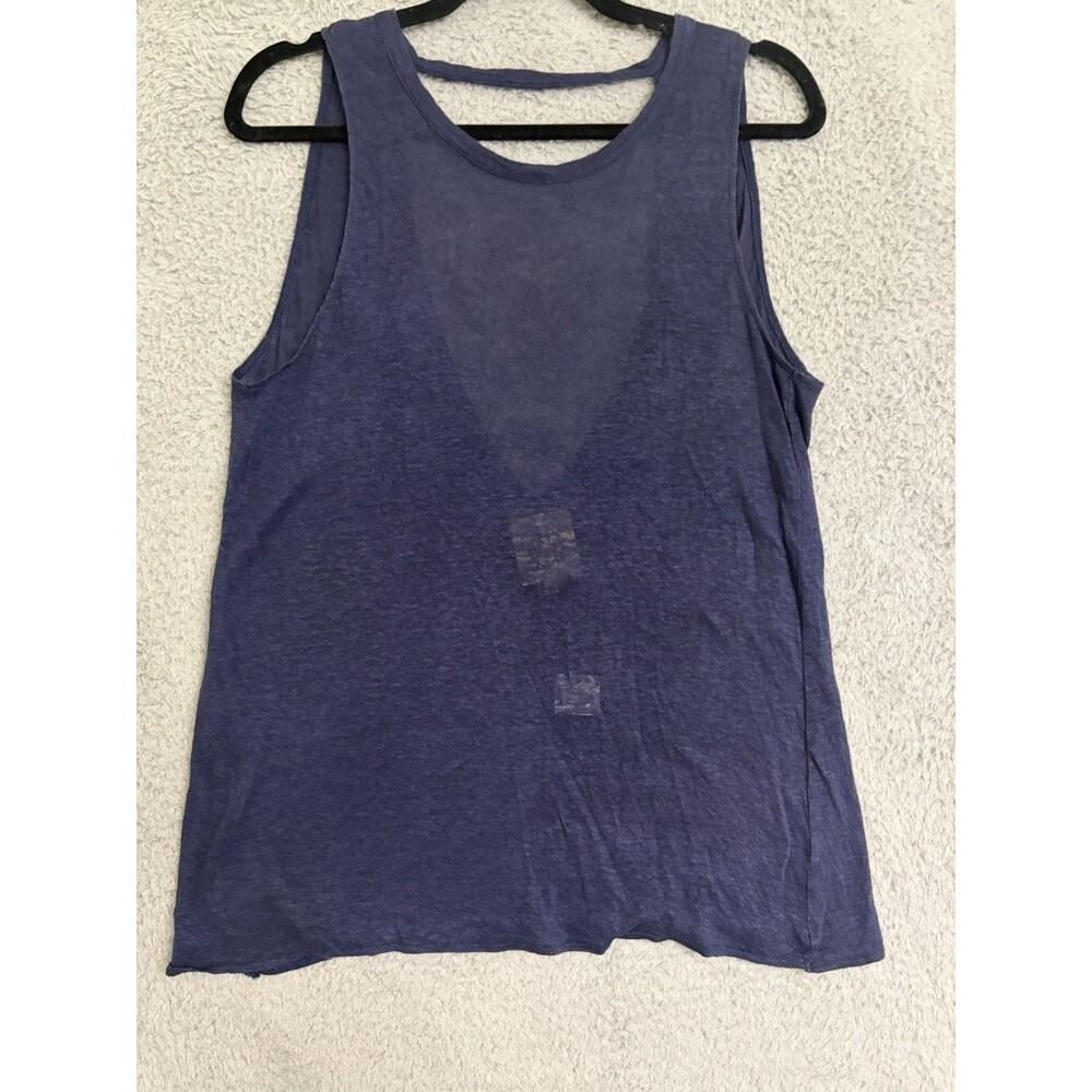 Chaser Distressed Tank Top Cut Out Back Navy Large Semi-Sheer Cut Out Back